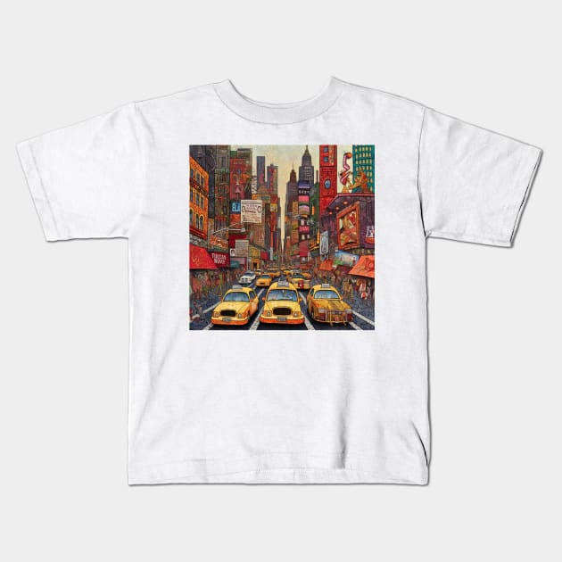 Day in Iconic New York City, Art Brut Style Kids T-Shirt by EpicFoxArt